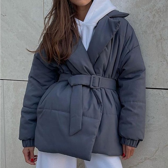 Classic Puffer Long Sleeve Winter Coat with Belt - Picture 5 of 12